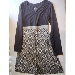 Prana Dress Womens‎ M Black Gray Patterned Long Sleeve Casual Athleisure